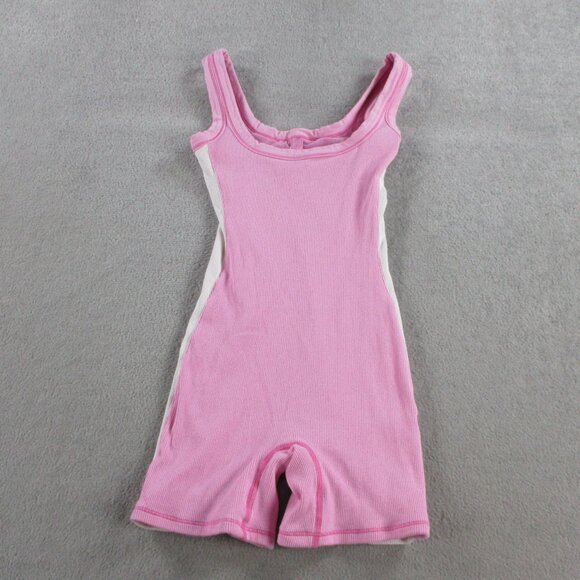 SKIMS Tops - SKIMS Cotton Rib Onesie Womens XS Bubblegum Pink White Romper Bodysuit Ribbed